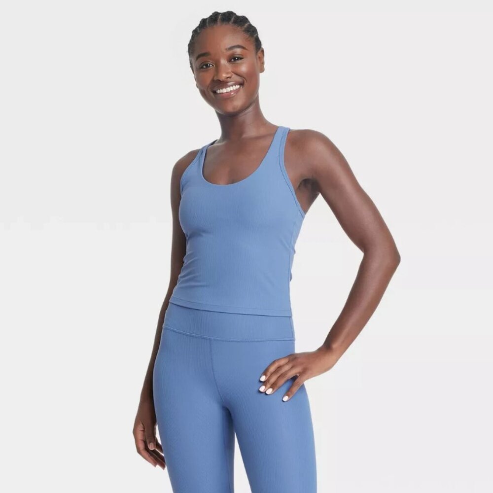 All in Motion Women's XS Blue Everyday Soft Rib Racerback Cropped Support Tank